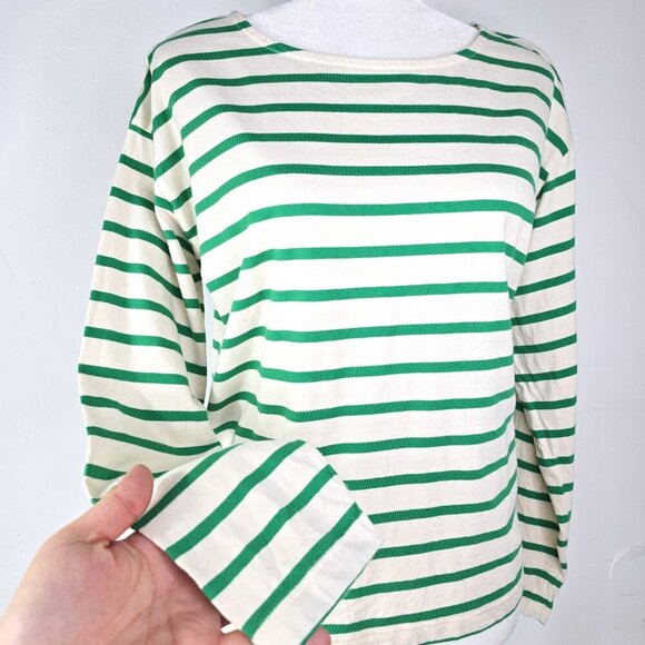 Maurices Striped Long Sleeve Boxy Top Crew Neck Casual Green Beige - Picture 3 of 6